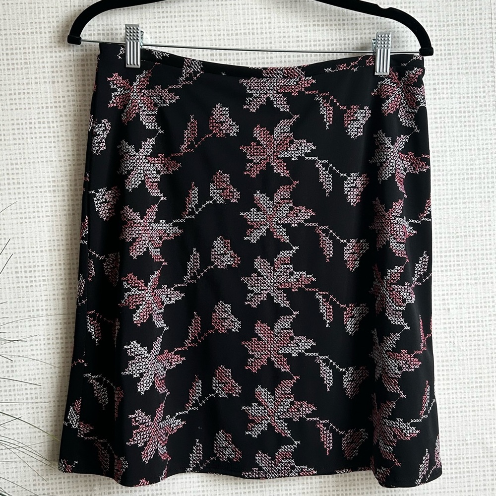Express Black and Pink Floral A-Line Skirt